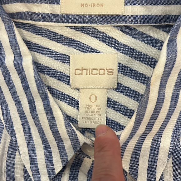 Chico's Women's Blue and White Striped Linen Button Down Non-Iron Shirt - Small - Picture 4 of 10
